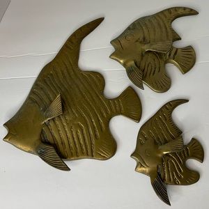 🐠 MCM Solid Brass Angel Fish wall decor. Brutalist Style. Set of 3. Vintage. 🐠